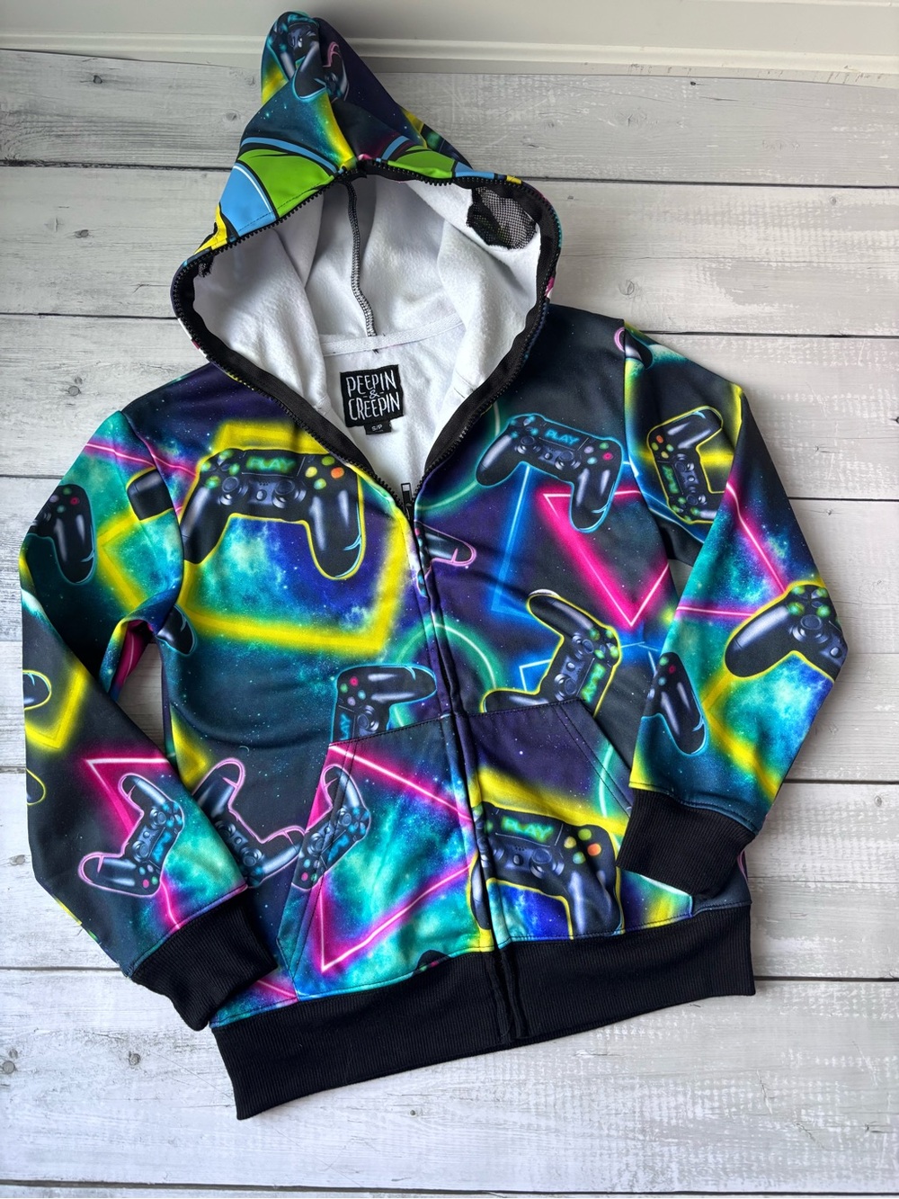 Kids' Black Neon Gamer Zip-Up Hoodie